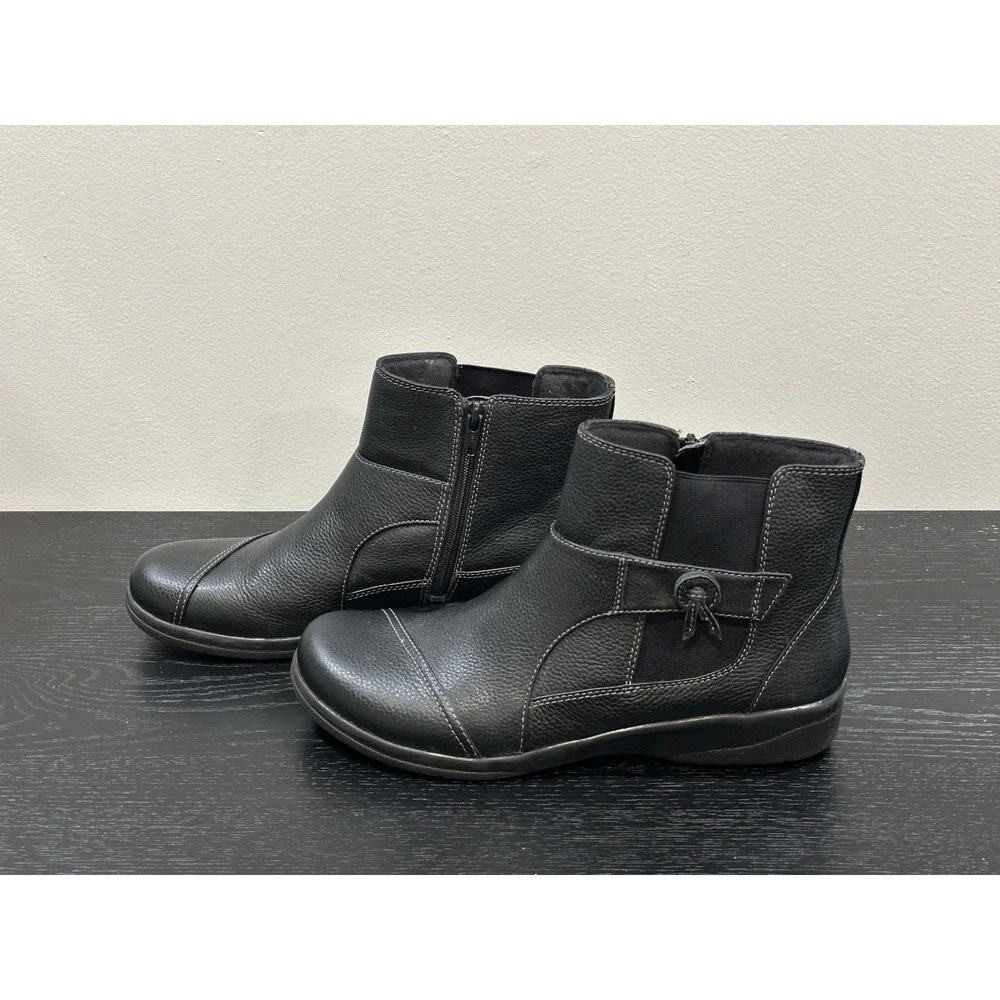 Clarks COLLECTION Soft Cushion WomenS Ankle Black Leather Work Boots 9M